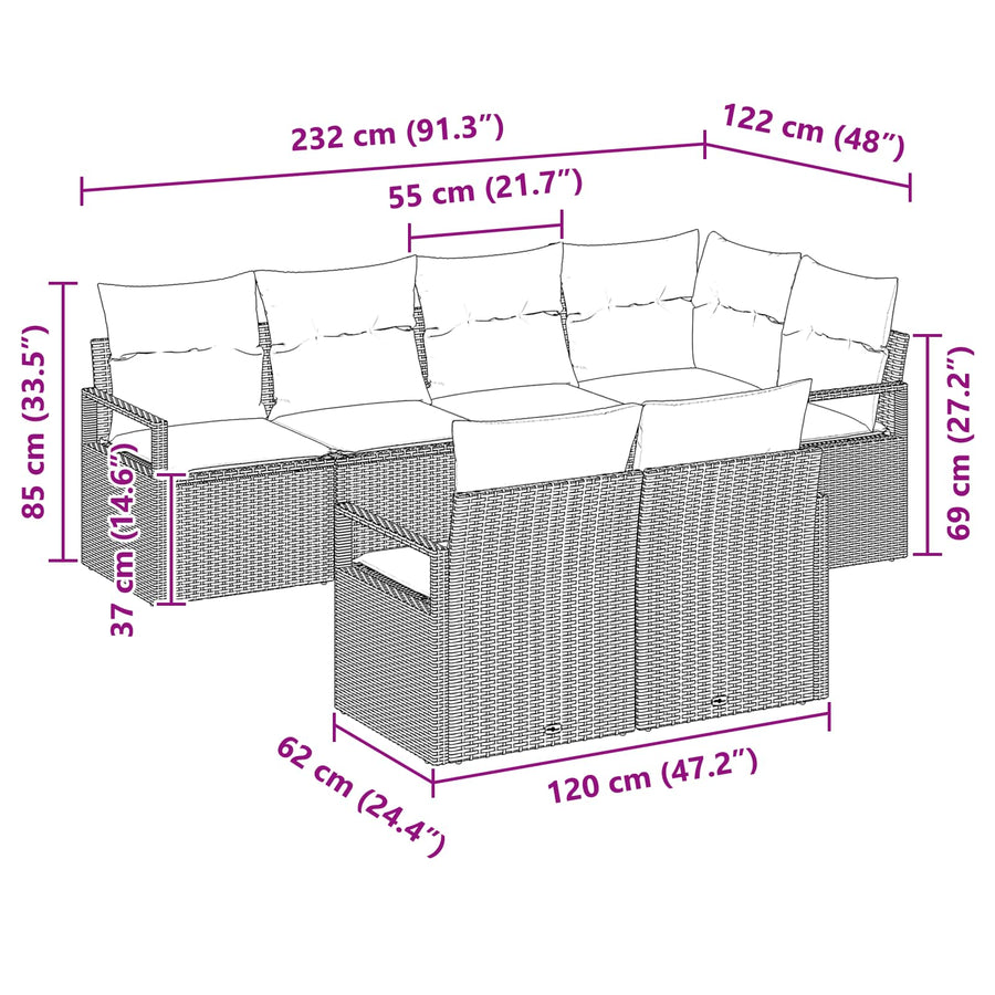 Bankstel 7 pcs Bruin poly rattan