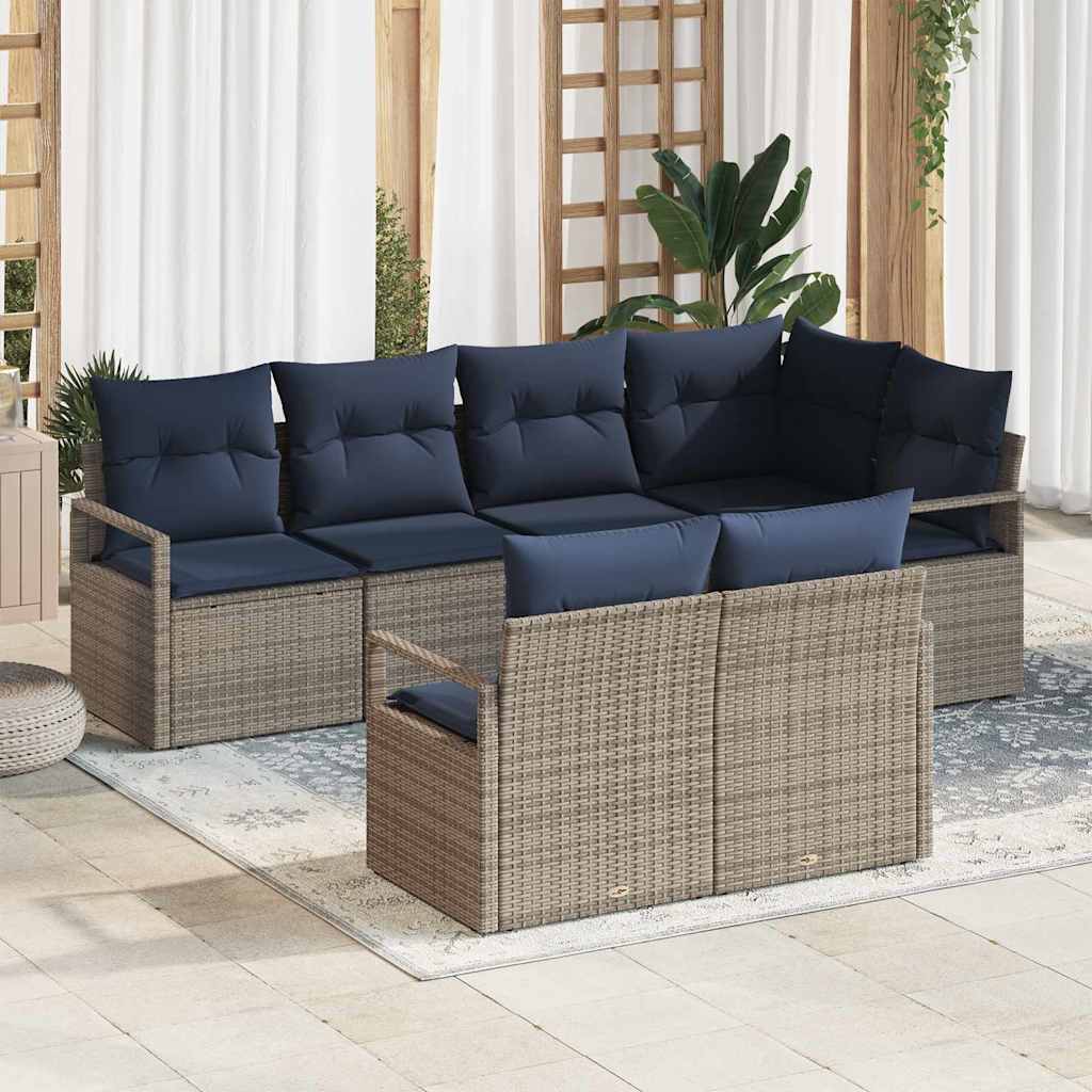 Bankstel 7 pcs Grijs poly rattan