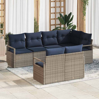 Bankstel 7 pcs Grijs poly rattan