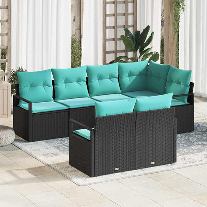 Bankstel 7 pcs Zwart poly rattan