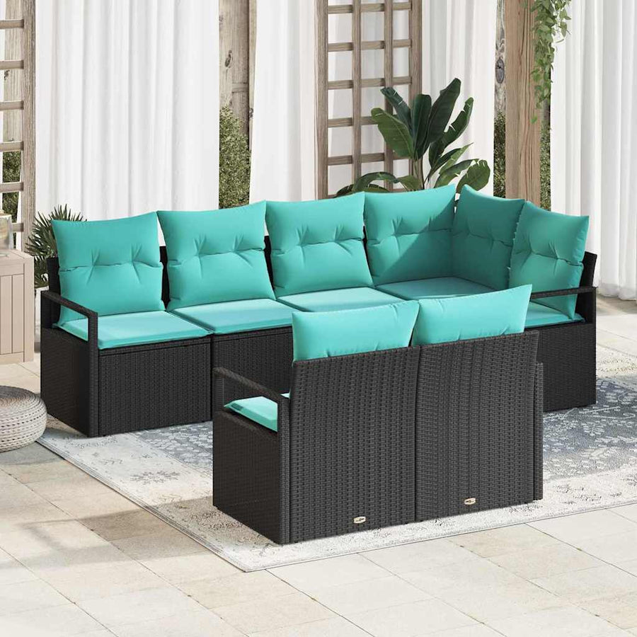 Bankstel 7 pcs Zwart poly rattan