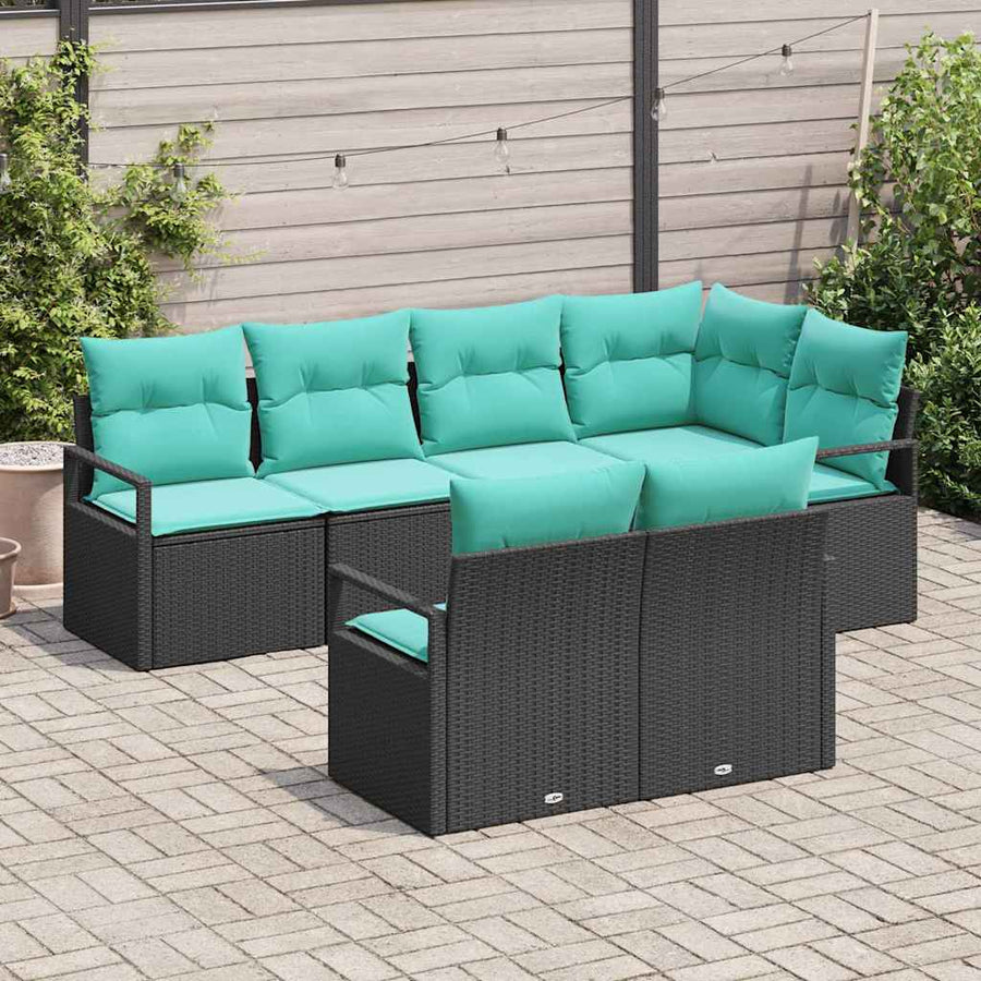 Bankstel 7 pcs Zwart poly rattan