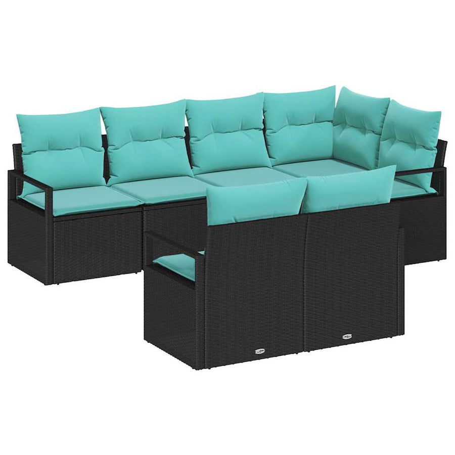Bankstel 7 pcs Zwart poly rattan