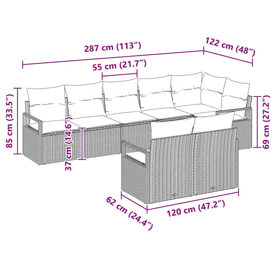 Bankstel 8 pcs Zwart poly rattan