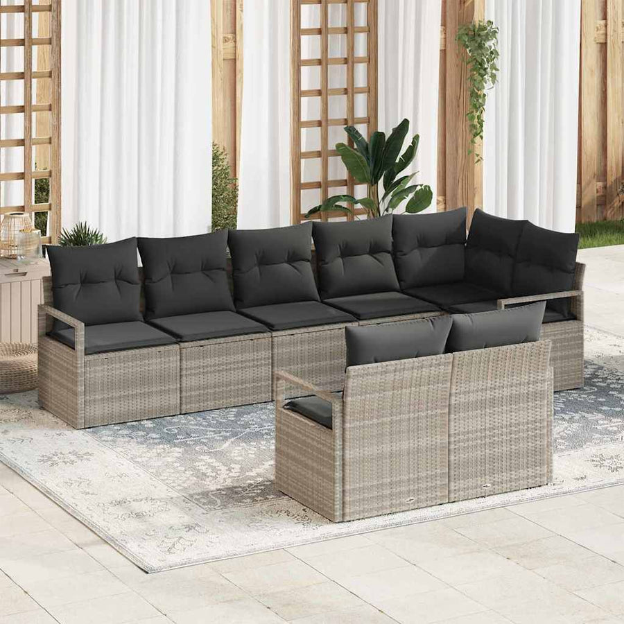 Bankstel 8 pcs Lichtgrijs poly rattan