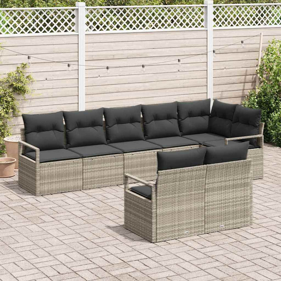 Bankstel 8 pcs Lichtgrijs poly rattan