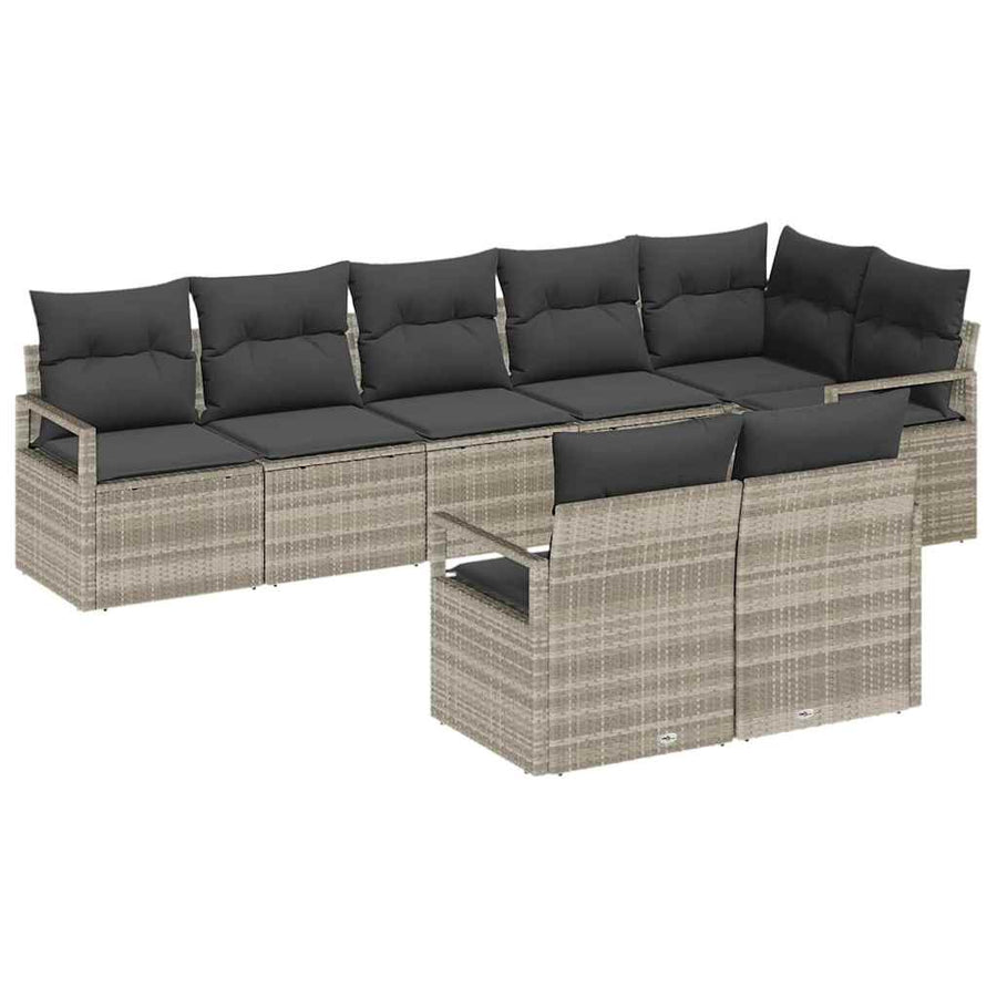 Bankstel 8 pcs Lichtgrijs poly rattan