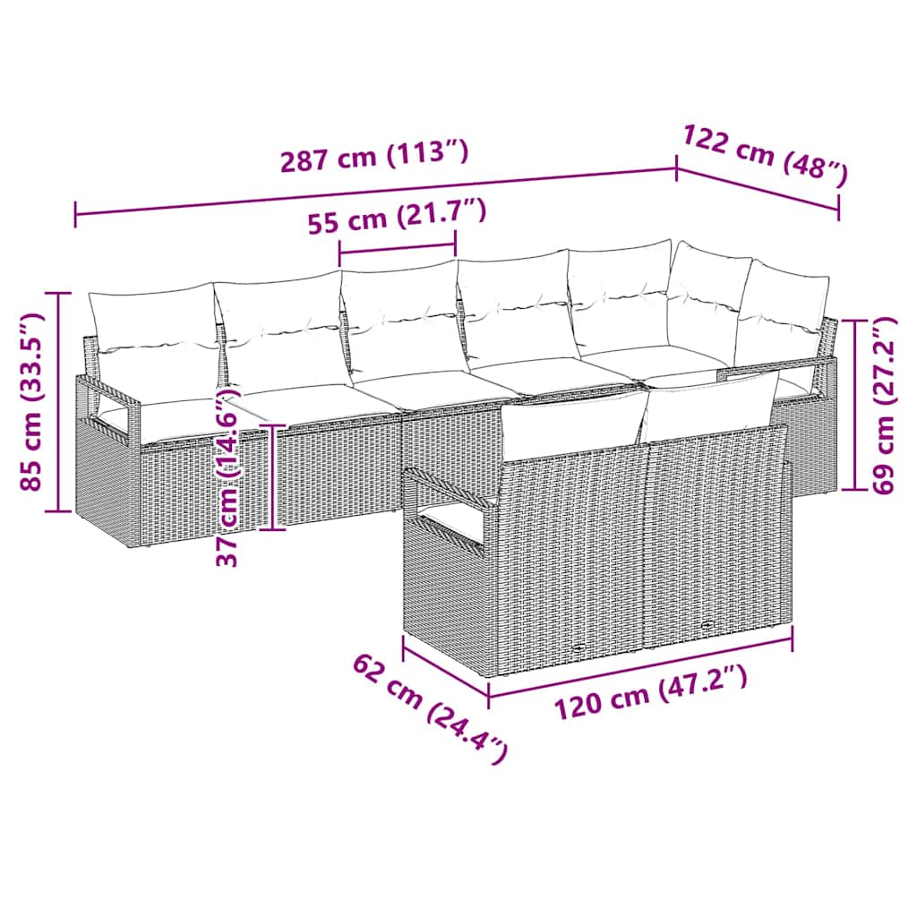 Bankstel 8 pcs Lichtgrijs poly rattan