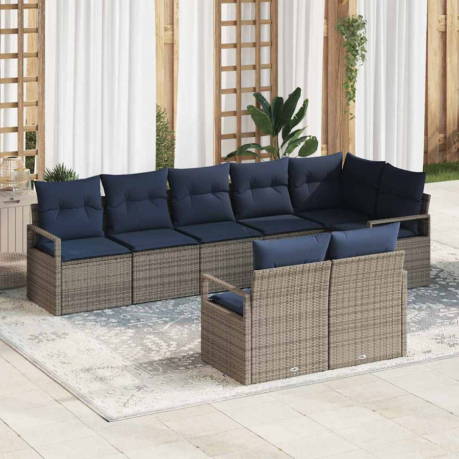 Bankstel 8 pcs Grijs poly rattan