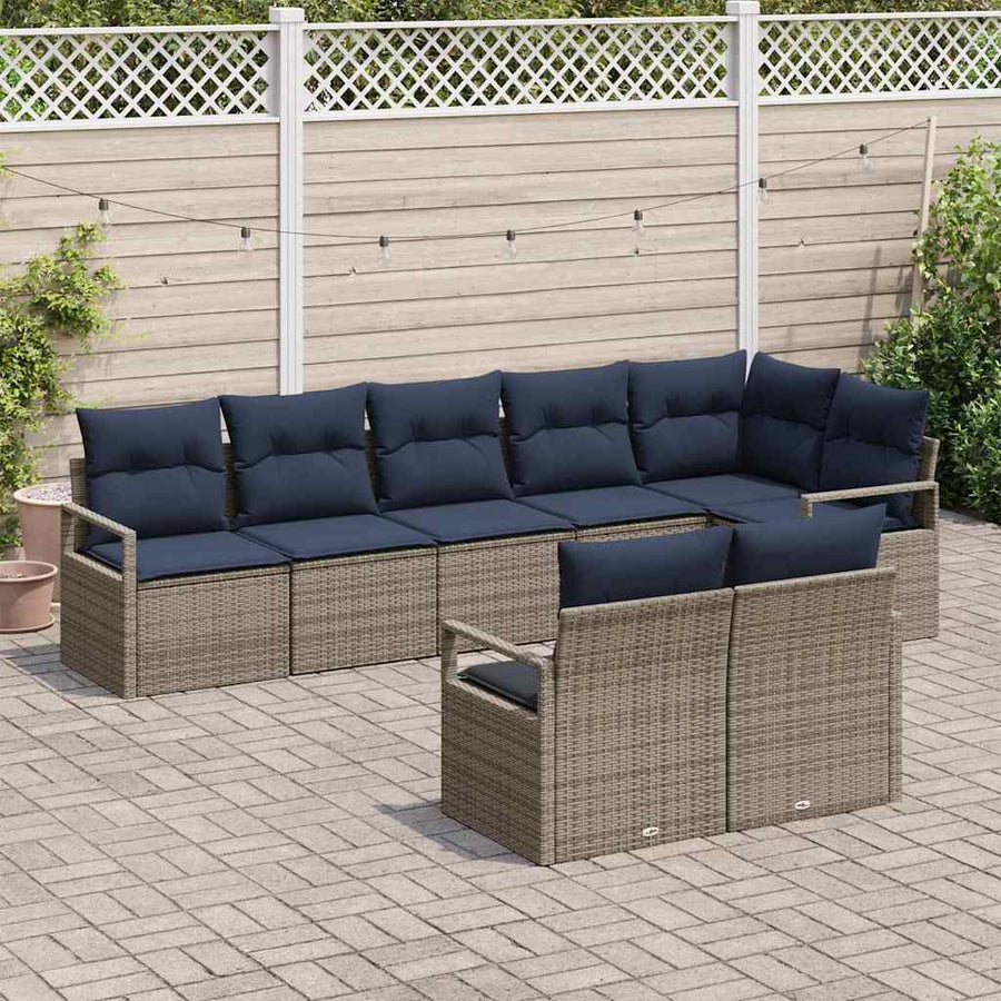 Bankstel 8 pcs Grijs poly rattan