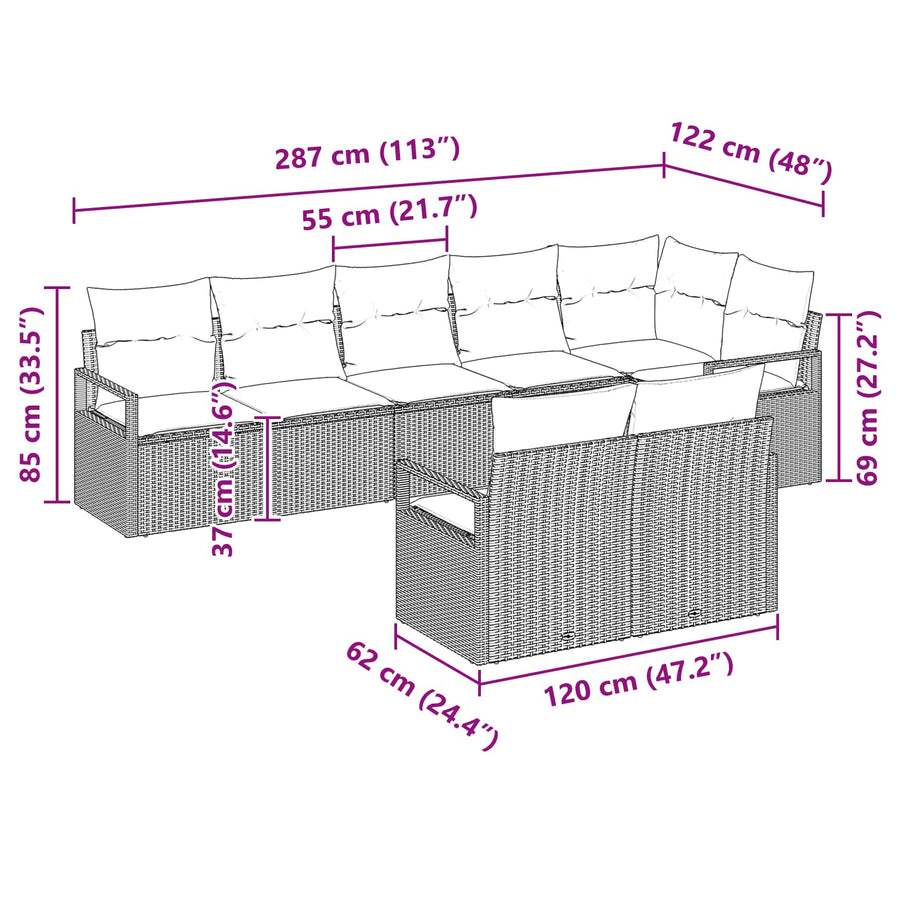 Bankstel 8 pcs Grijs poly rattan