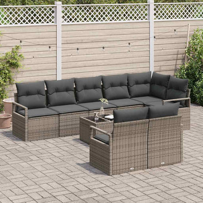 Bankstel 9 pcs Grijs poly rattan