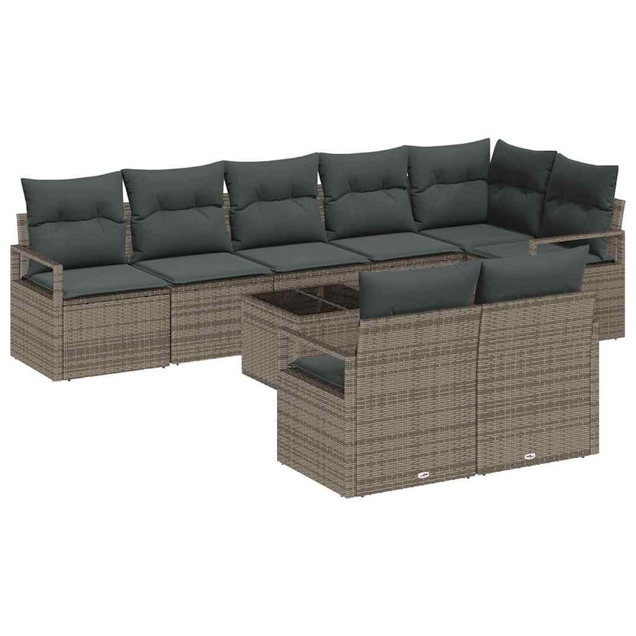 Bankstel 9 pcs Grijs poly rattan