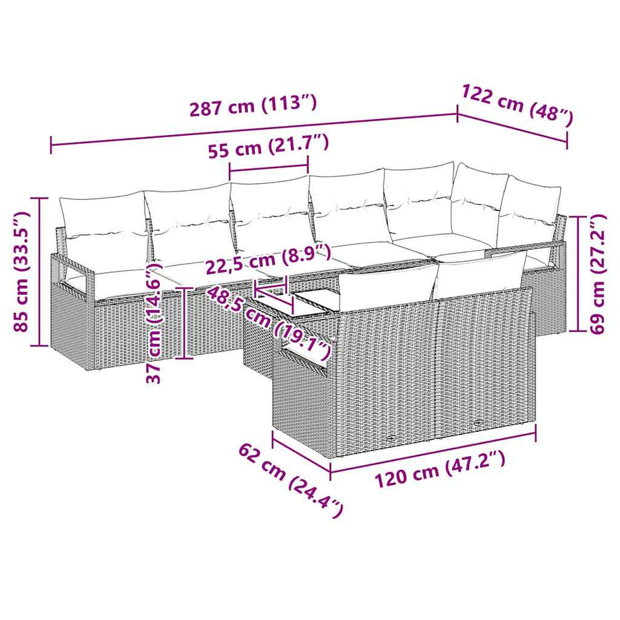 Bankstel 9 pcs Grijs poly rattan