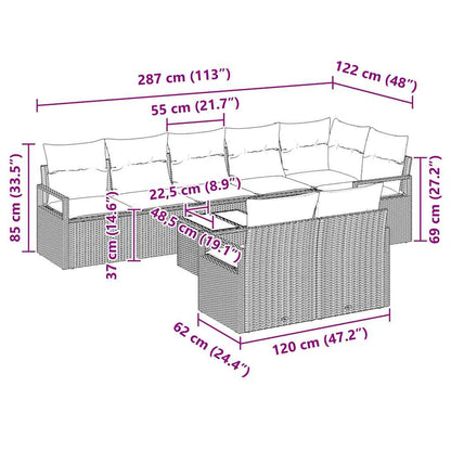 Bankstel met kussen 9 pcs Beige poly rattan