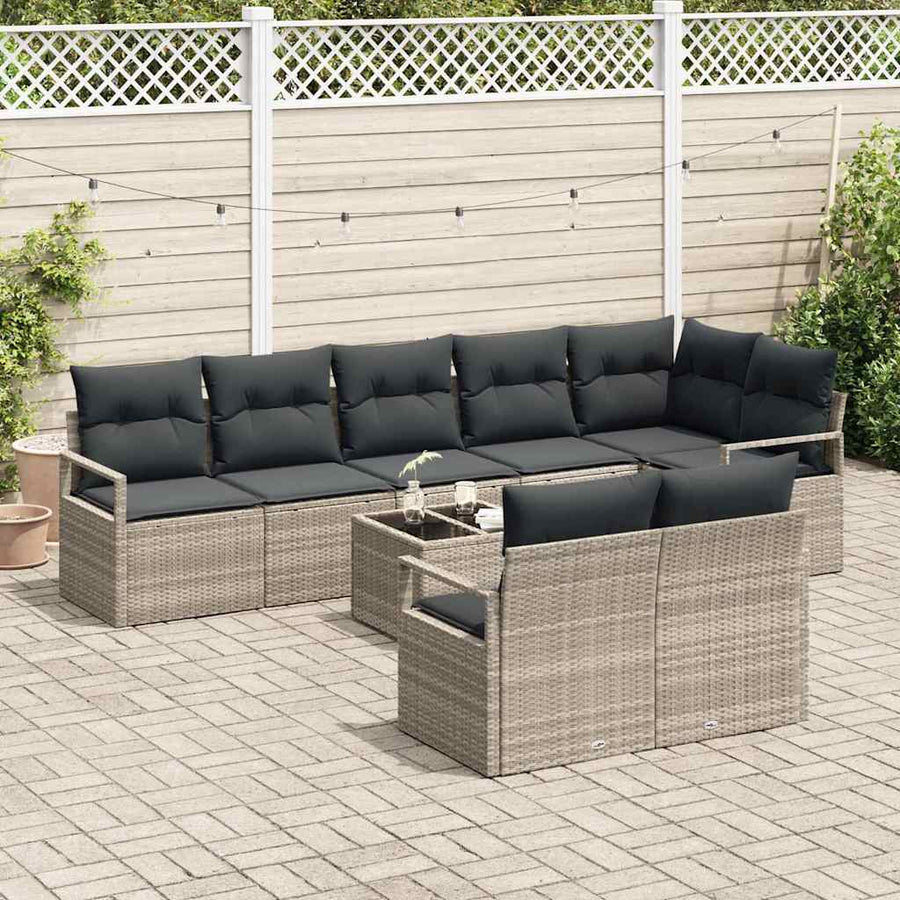Bankstel met kussen 9 pcs Lichtgrijs poly rattan