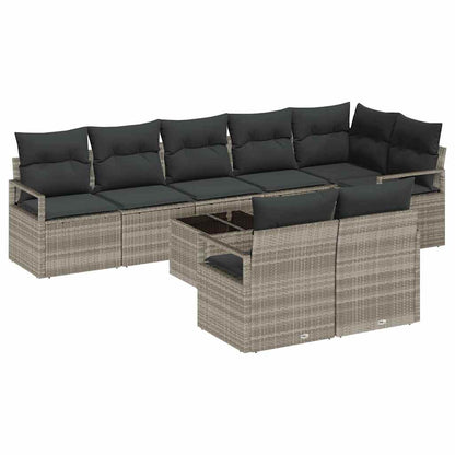 Bankstel met kussen 9 pcs Lichtgrijs poly rattan
