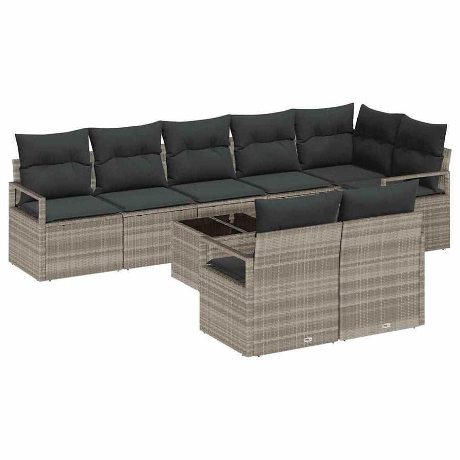 Bankstel met kussen 9 pcs Lichtgrijs poly rattan