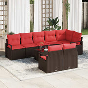 Bankstel poly rattan bruin 9-delig