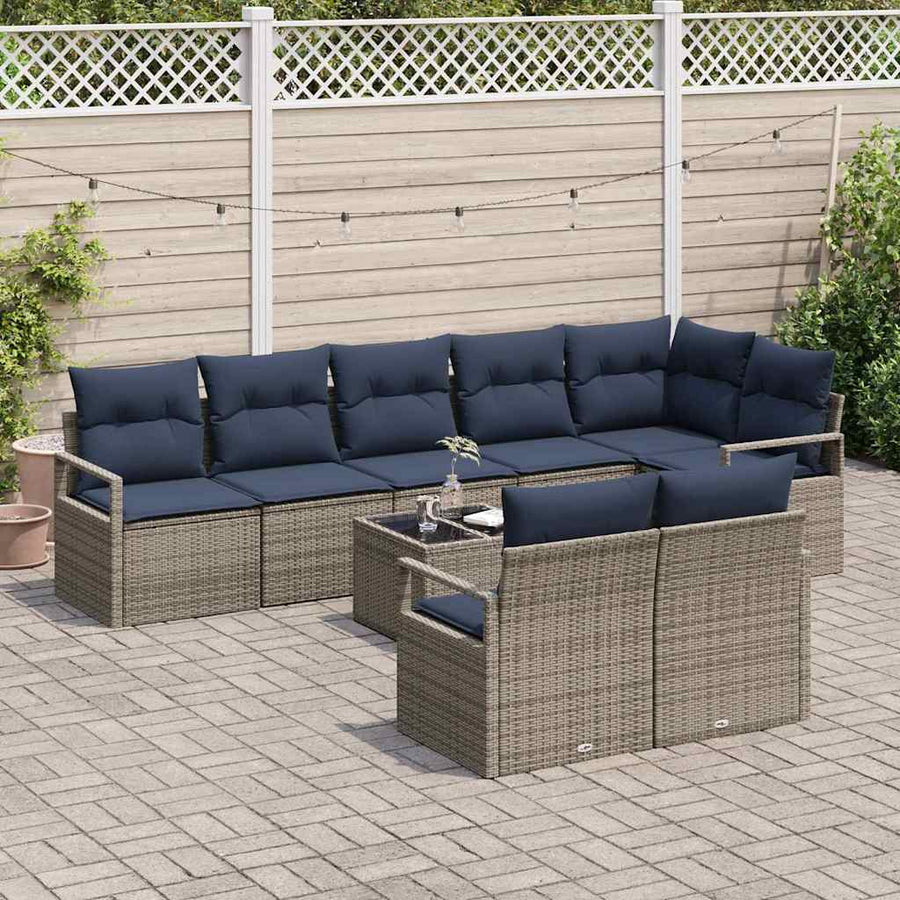 Bankstel 9 pcs Grijs poly rattan