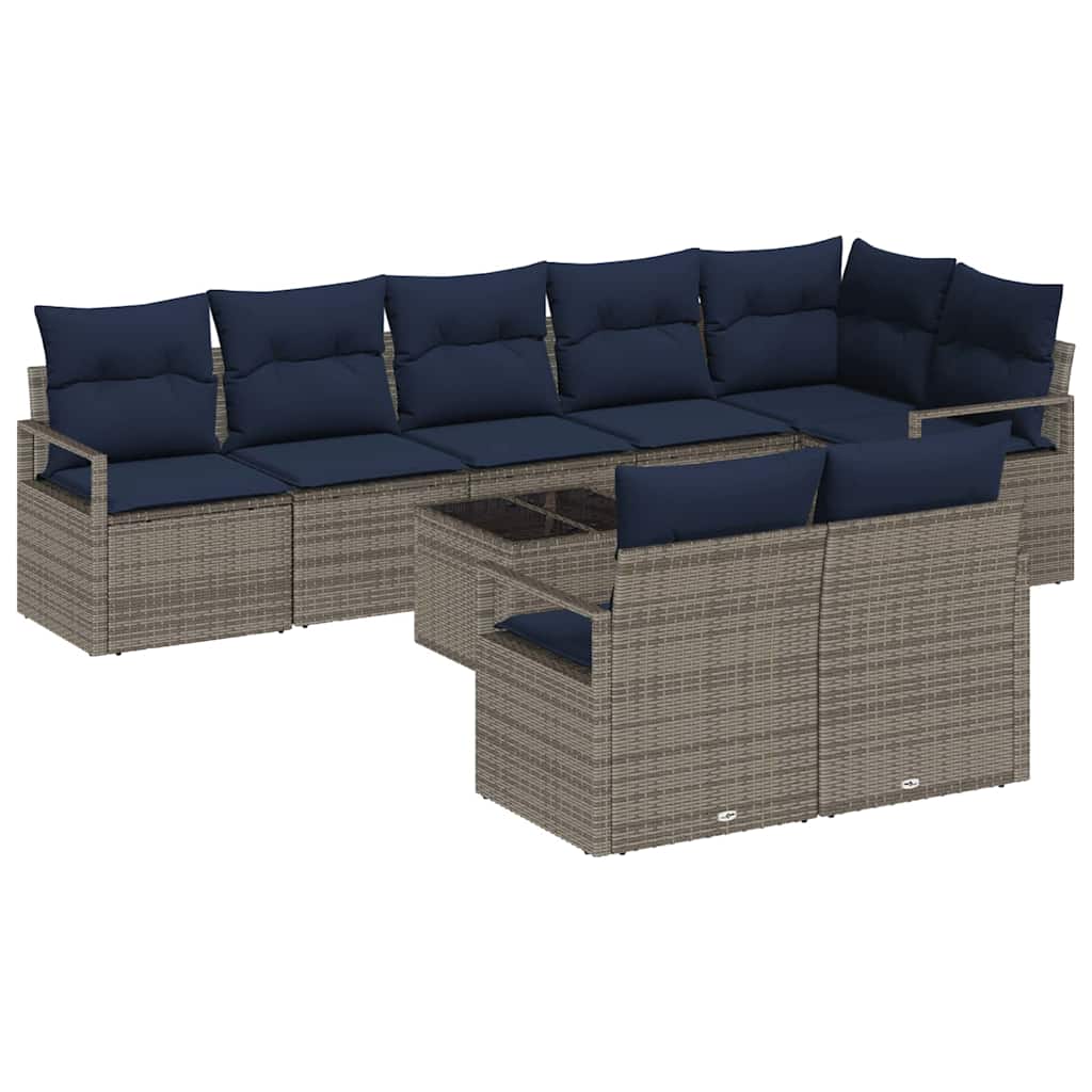Bankstel 9 pcs Grijs poly rattan