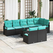 Tuinbankstel 9-delig poly rattan zwart