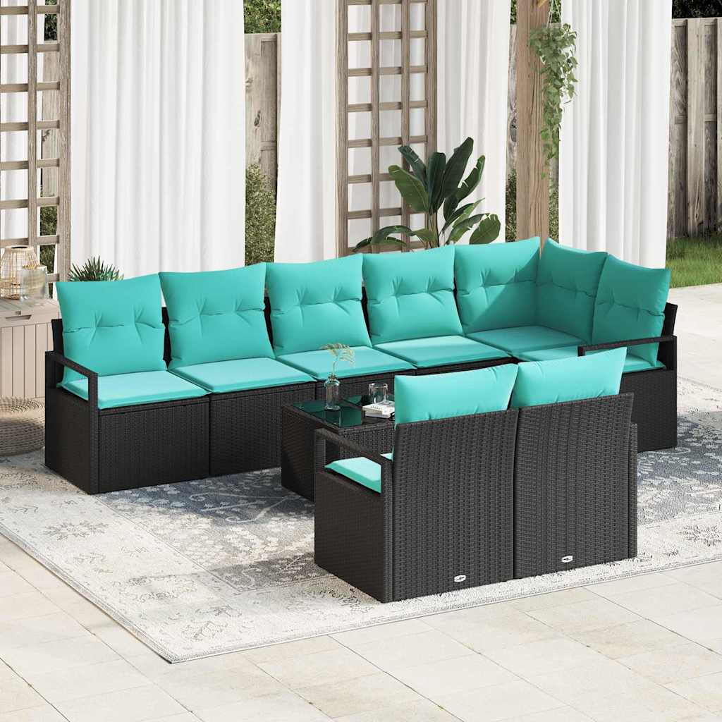Bankstel 9 pcs Zwart poly rattan