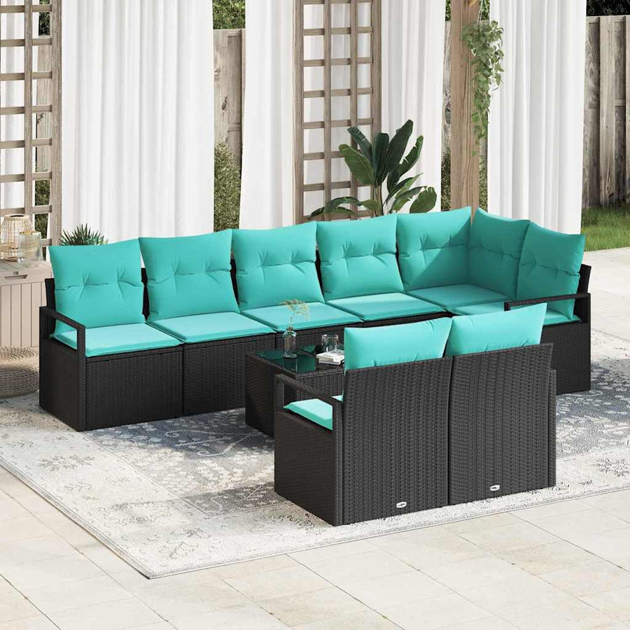 Bankstel 9 pcs Zwart poly rattan