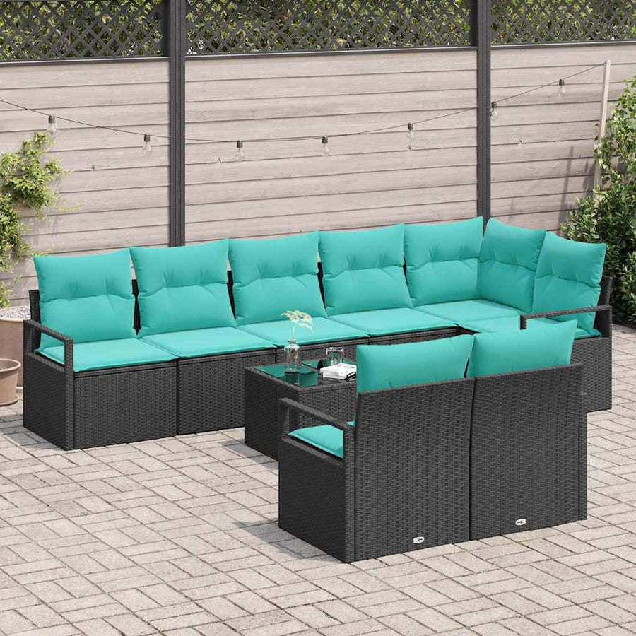 Bankstel 9 pcs Zwart poly rattan