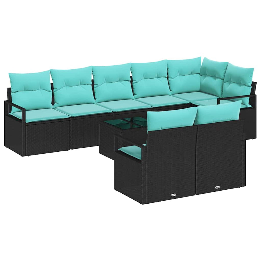 Bankstel 9 pcs Zwart poly rattan