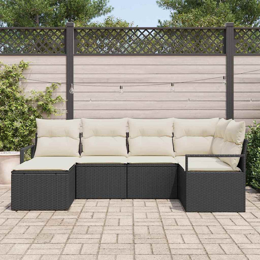 Bankstel met kussen 6 pcs Zwart poly rattan