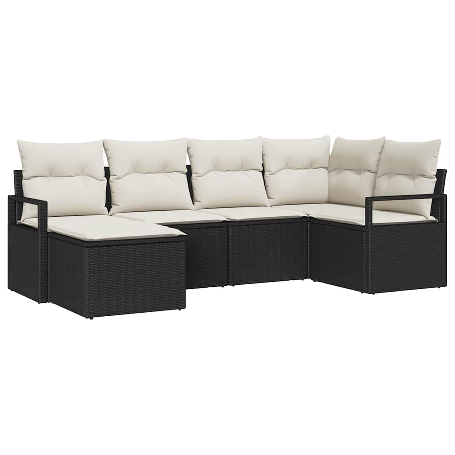 Bankstel met kussen 6 pcs Zwart poly rattan