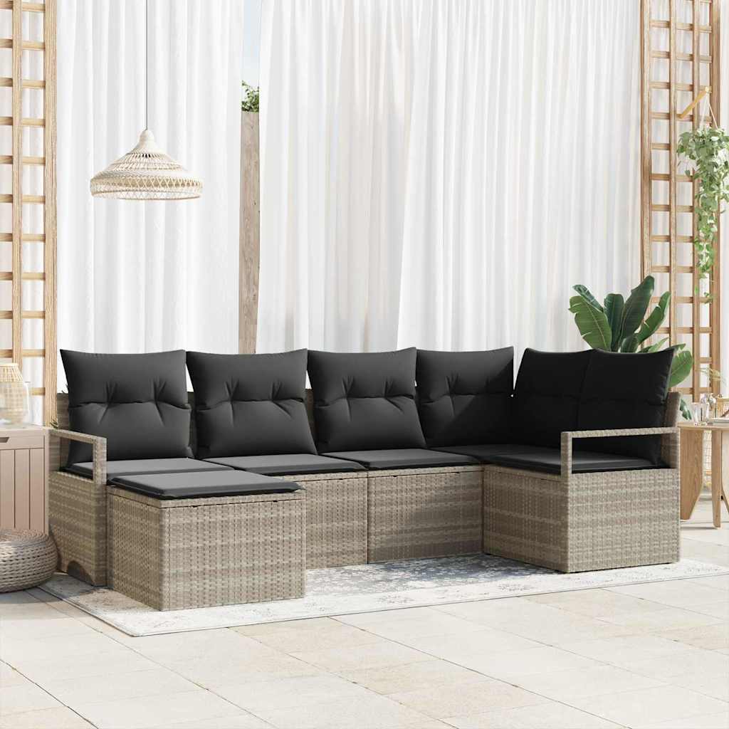 Bankstel 6 pcs Lichtgrijs poly rattan