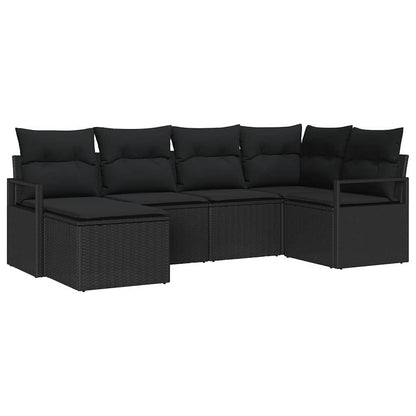 Bankstel met kussen 6 pcs Zwart poly rattan