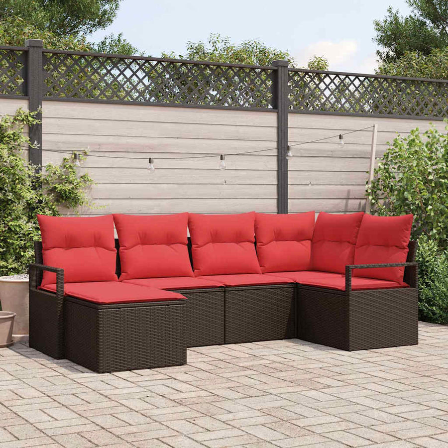 Bankstel met kussen 6 pcs Bruin poly rattan