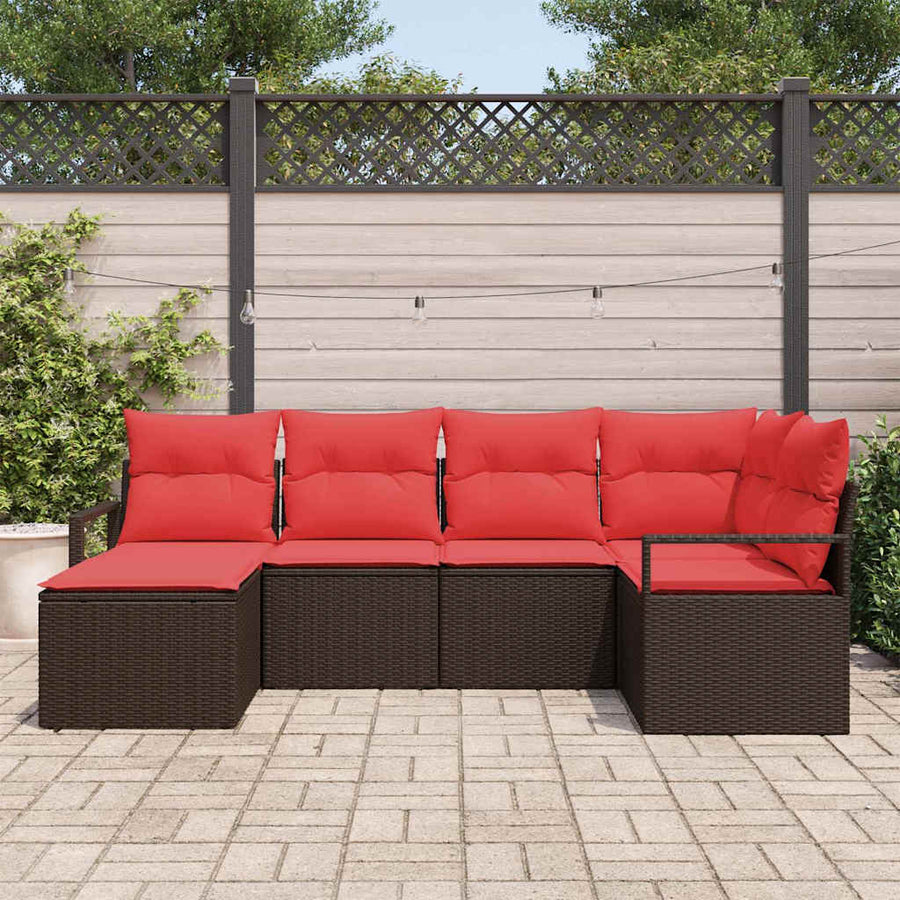 Bankstel met kussen 6 pcs Bruin poly rattan