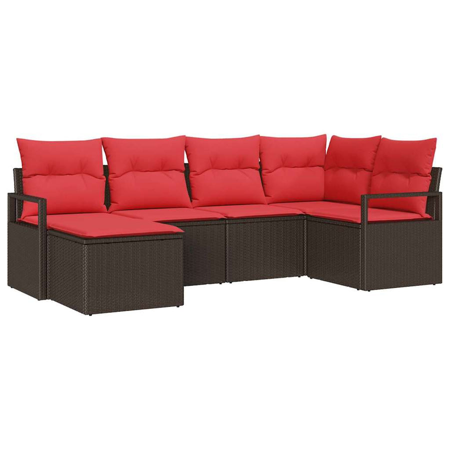 Bankstel met kussen 6 pcs Bruin poly rattan