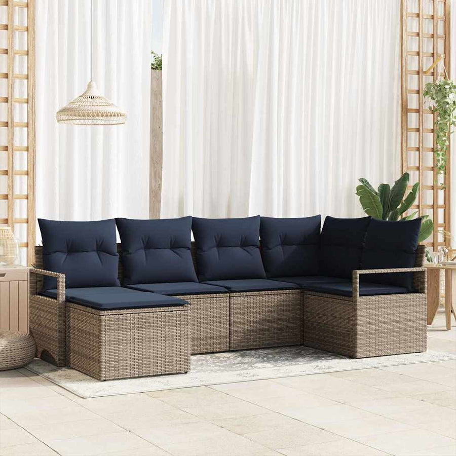 Bankstel met kussen 6 pcs Grijs poly rattan