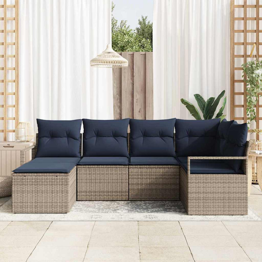 Bankstel met kussen 6 pcs Grijs poly rattan