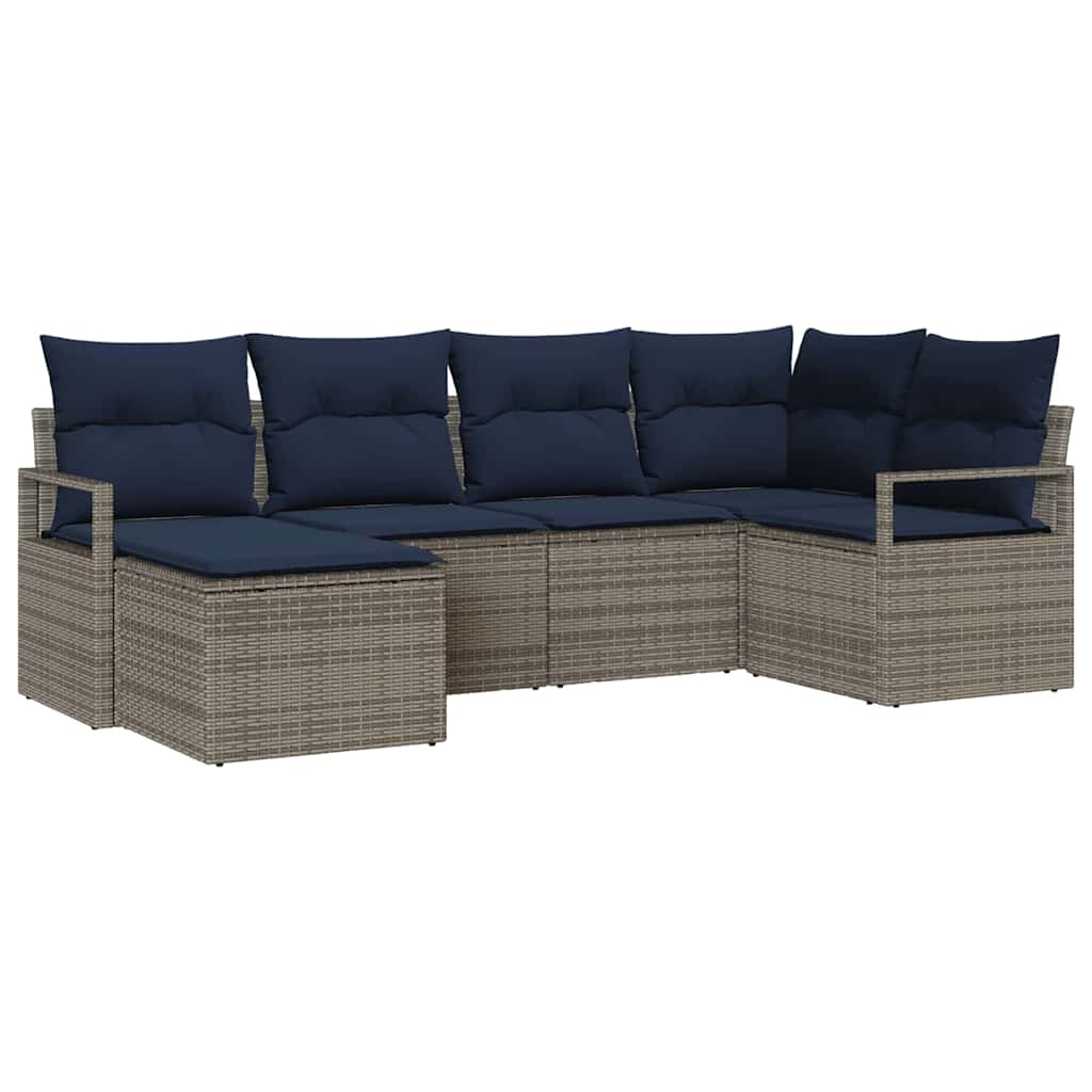Bankstel met kussen 6 pcs Grijs poly rattan