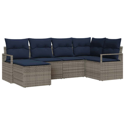 Bankstel met kussen 6 pcs Grijs poly rattan