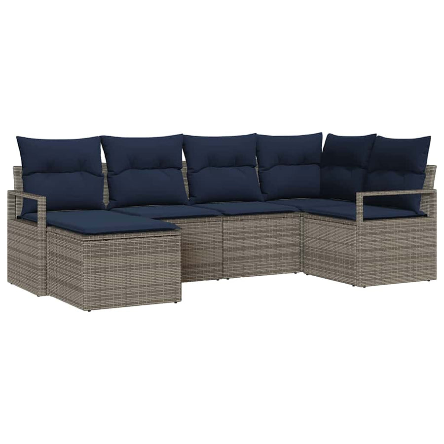 Bankstel met kussen 6 pcs Grijs poly rattan