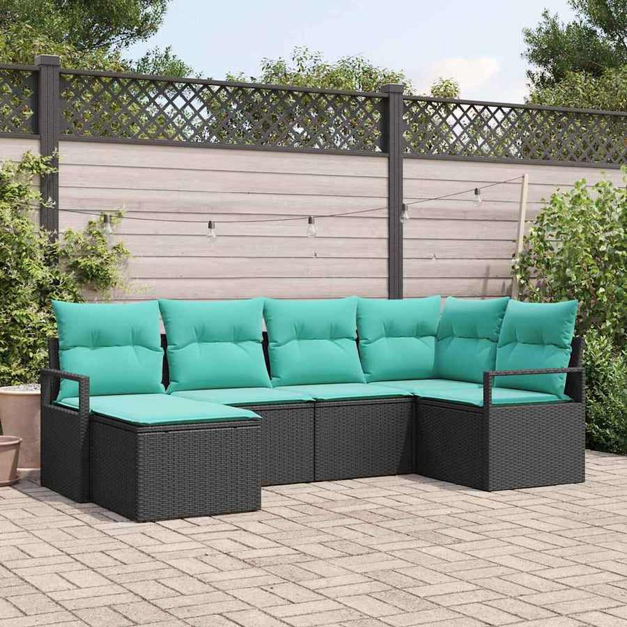 Bankstel met kussen 6 pcs Zwart poly rattan