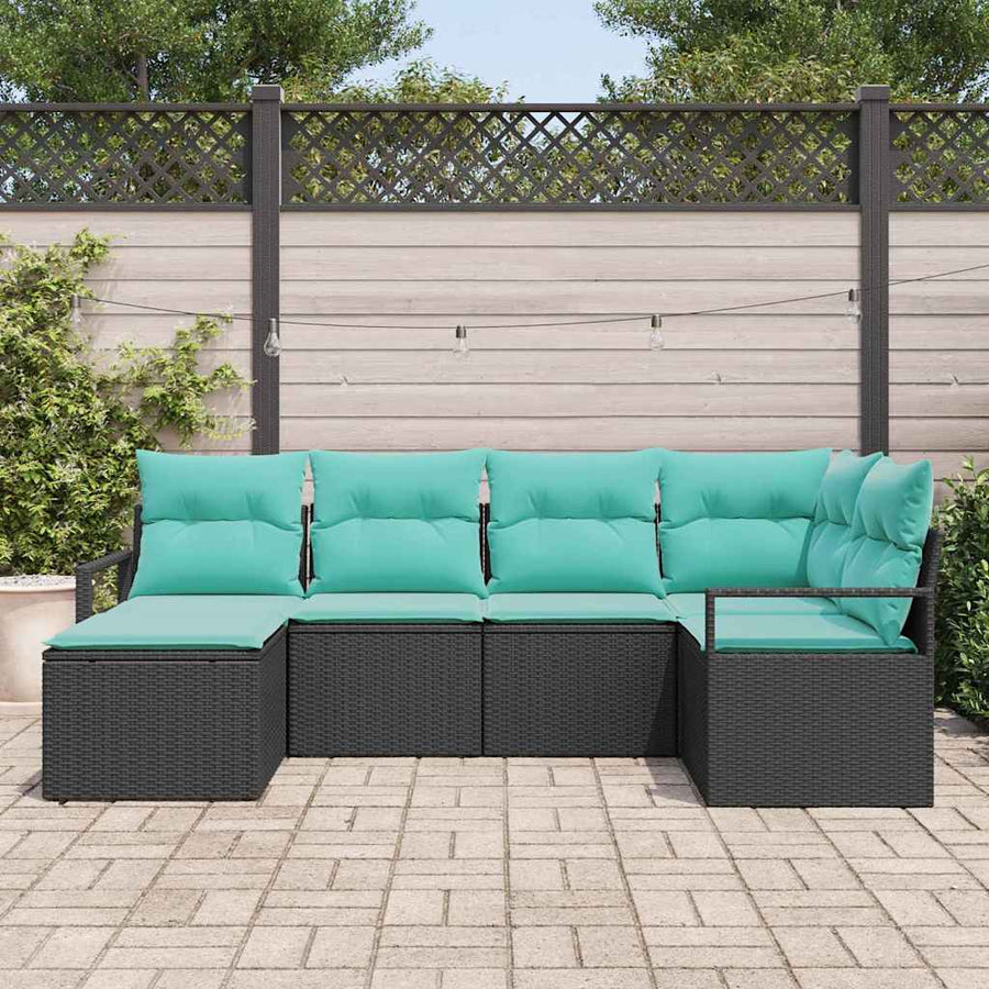 Bankstel met kussen 6 pcs Zwart poly rattan