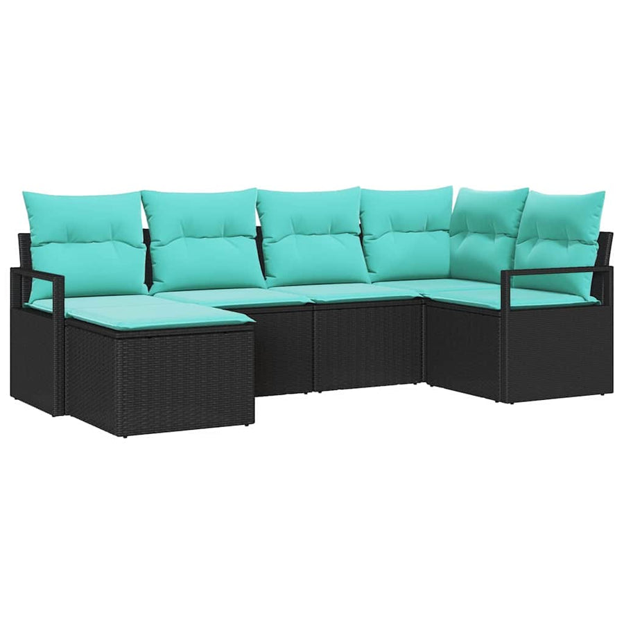 Bankstel met kussen 6 pcs Zwart poly rattan