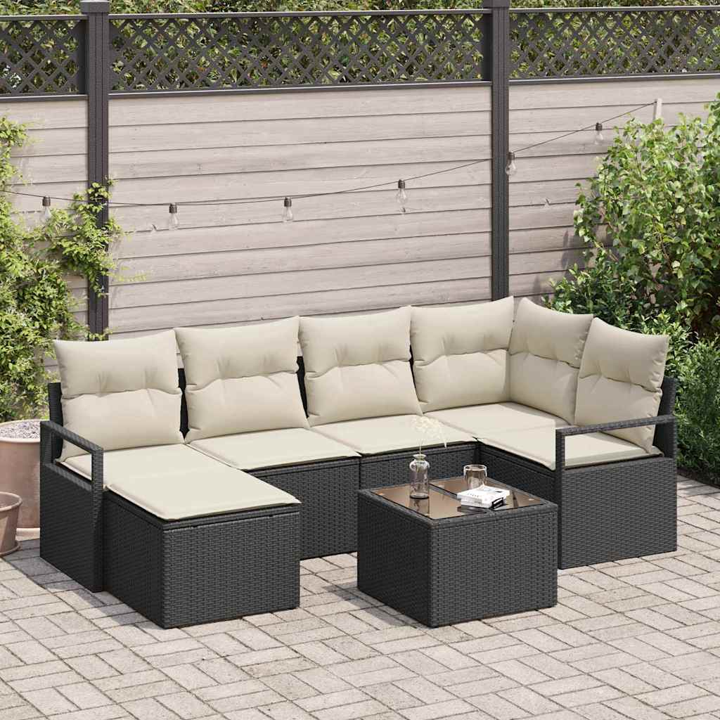 Bankstel 7 pcs Zwart poly rattan