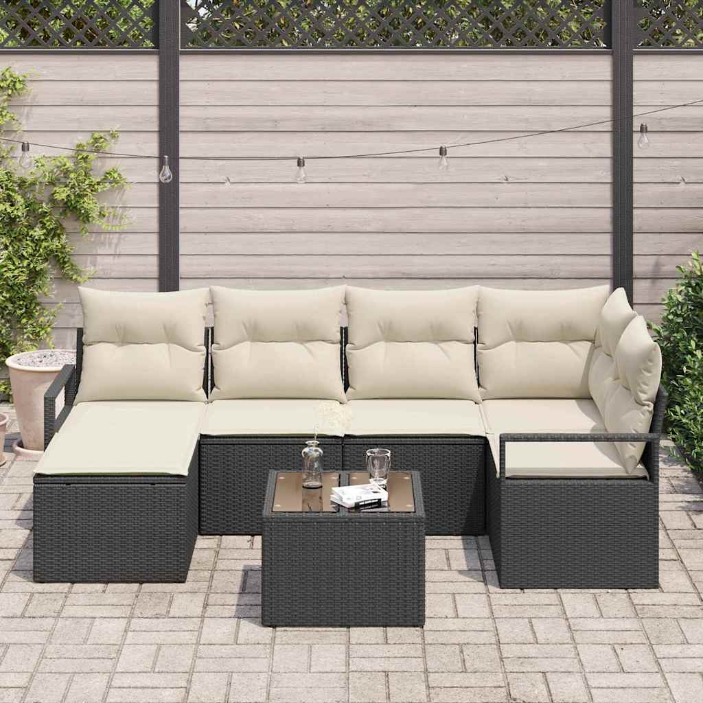 Bankstel 7 pcs Zwart poly rattan