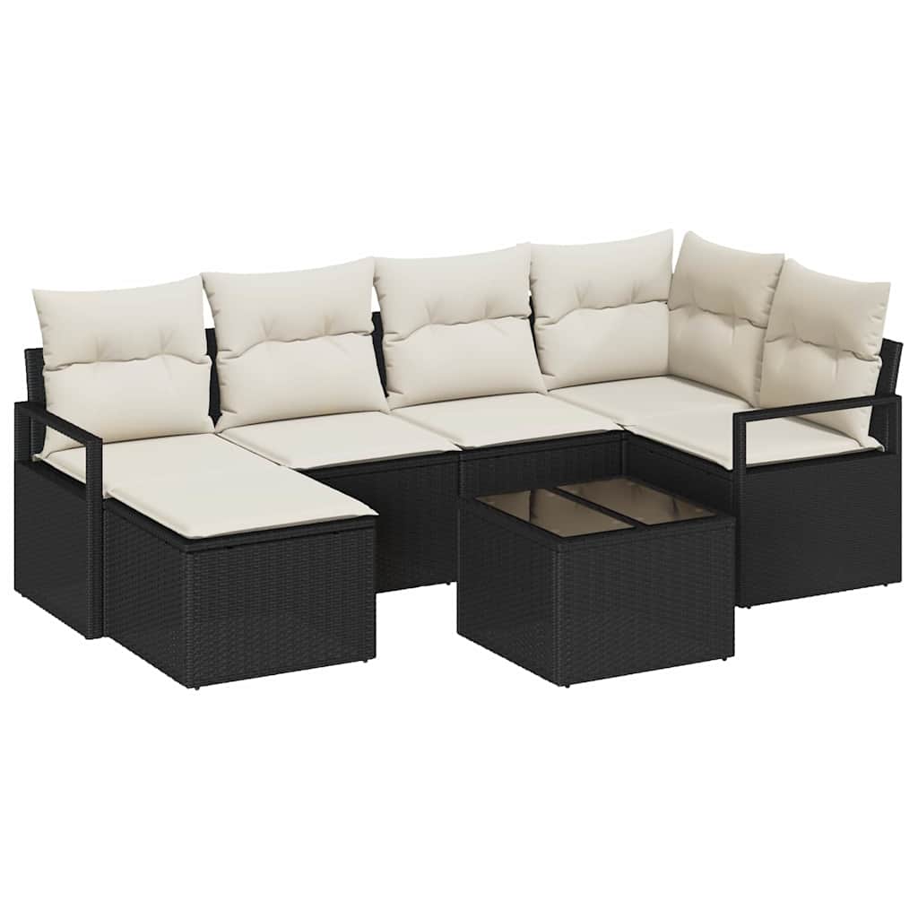 Bankstel 7 pcs Zwart poly rattan