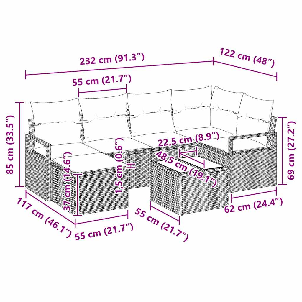 Bankstel 7 pcs Zwart poly rattan