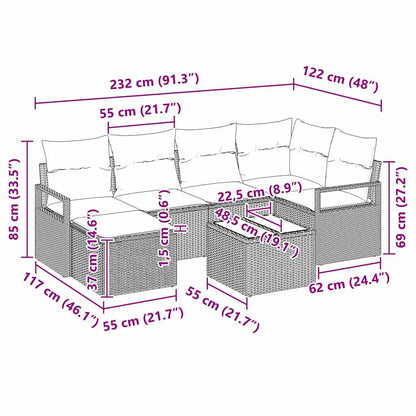 Bankstel 7 pcs Zwart poly rattan